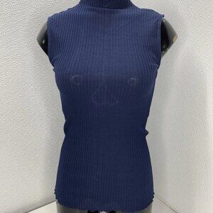 Theory Women’s Funnel Neck Ribbed Sleeveless Tank Top – Navy Blue – Size SP